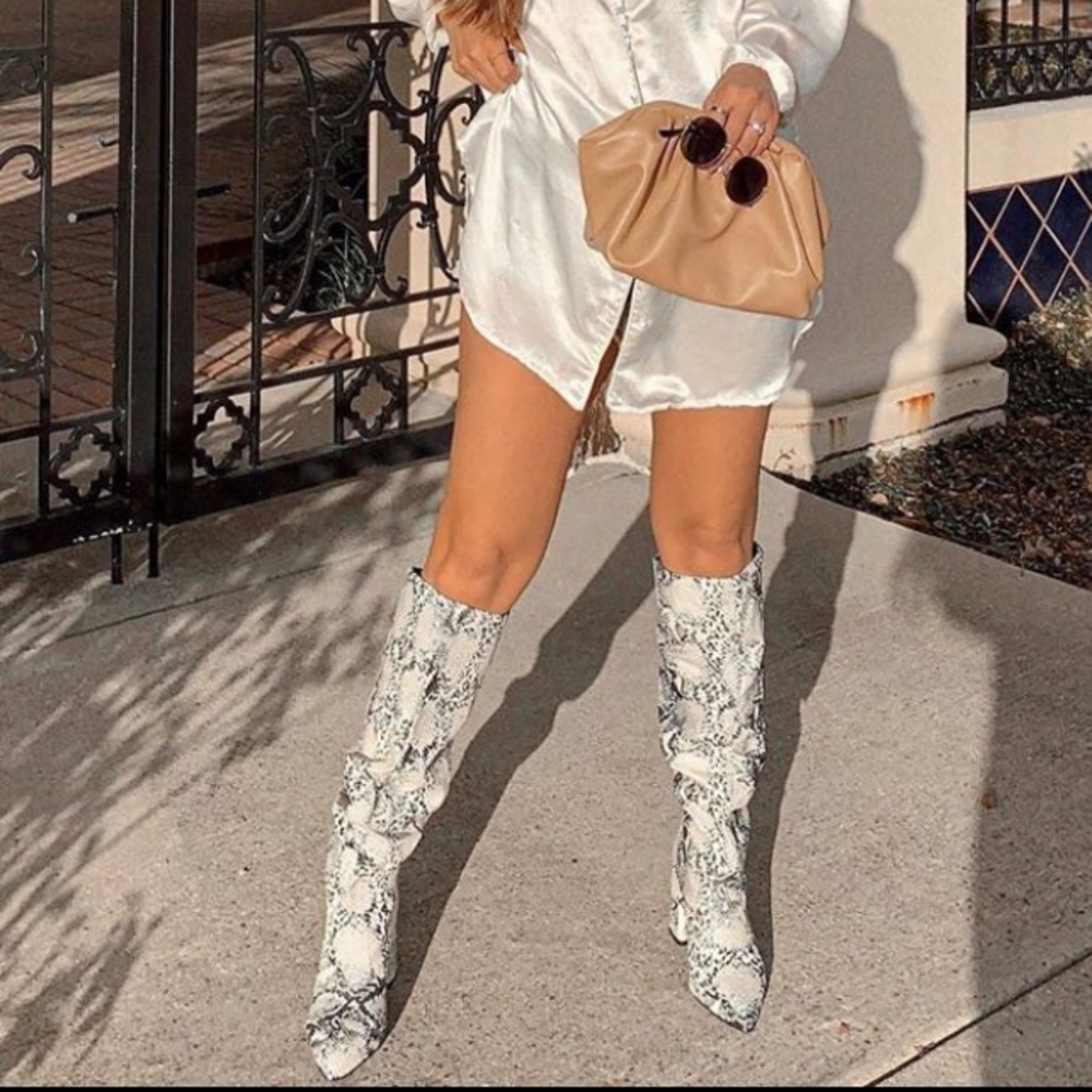 Slouchy faux snake skin boots